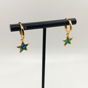 New 14K‎ Gold Plated S925 Huggie Star Earrings By Tughra New In Box